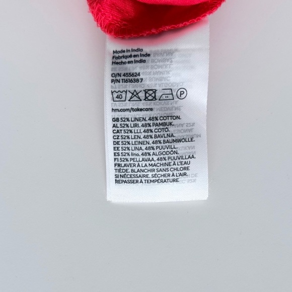 H&M Red Linen Blend Puff Sleeve Midi Dress XS Cottagecore Summer - Picture 10 of 13